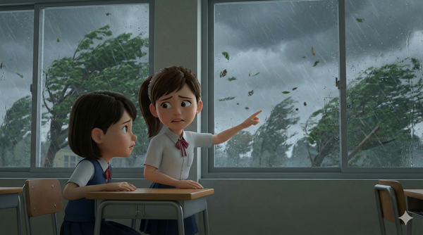 早上风很大，树在摇动。