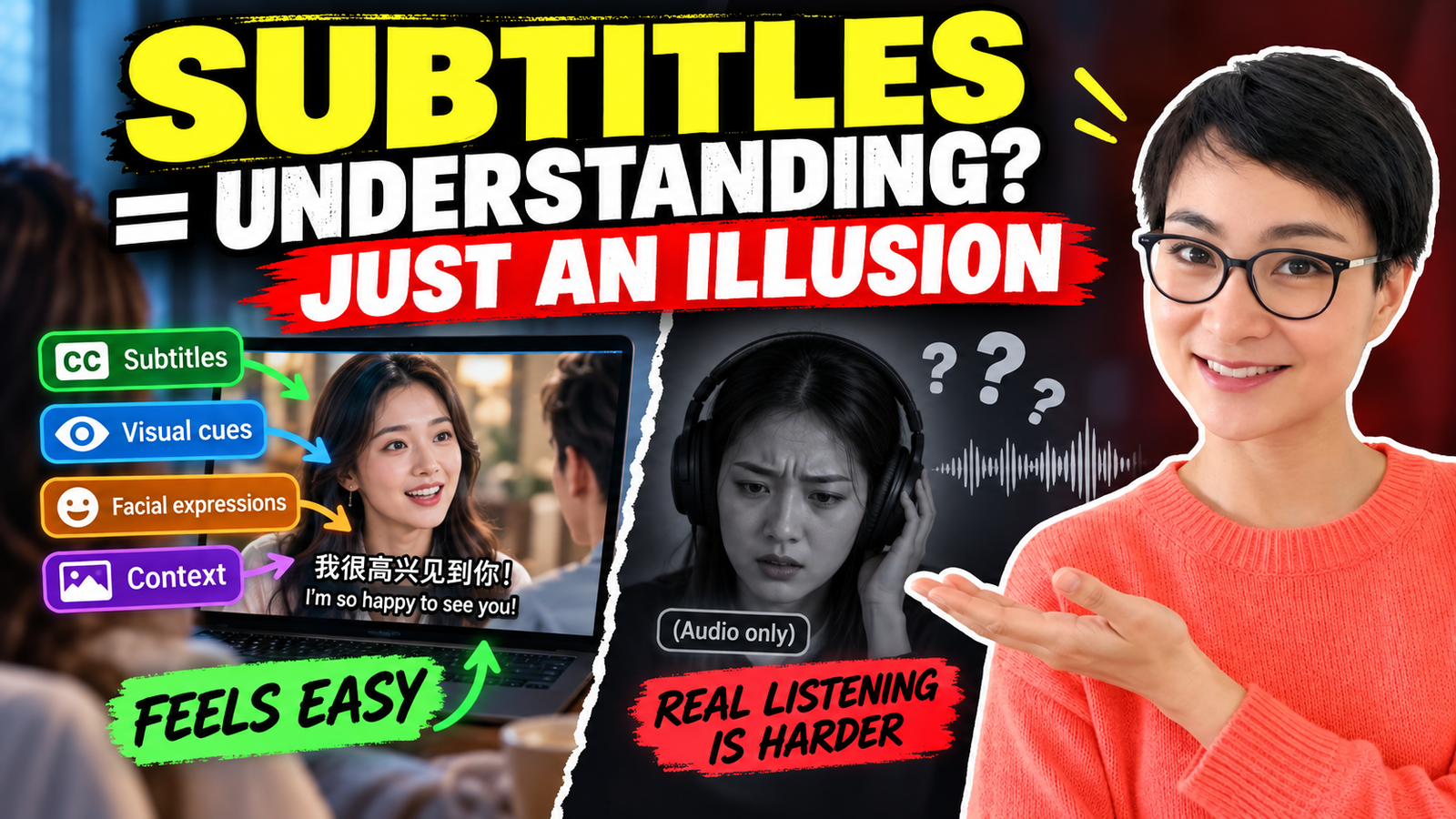 The “Video Trap”: Why Understanding Subtitles is Just an Illusion理解的幻觉：为什么看视频能听懂，和真人对话却会崩溃？